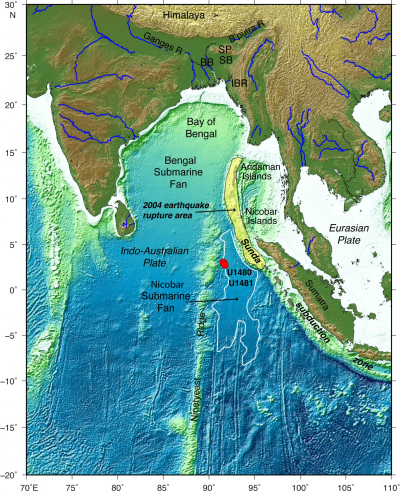 Meeresbodenkarte des indischen Ozeans und angrenzende Landmassen.