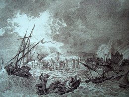 Zeitgenössische Darstellung des Erdbebens von Lissabon im Jahr 1755