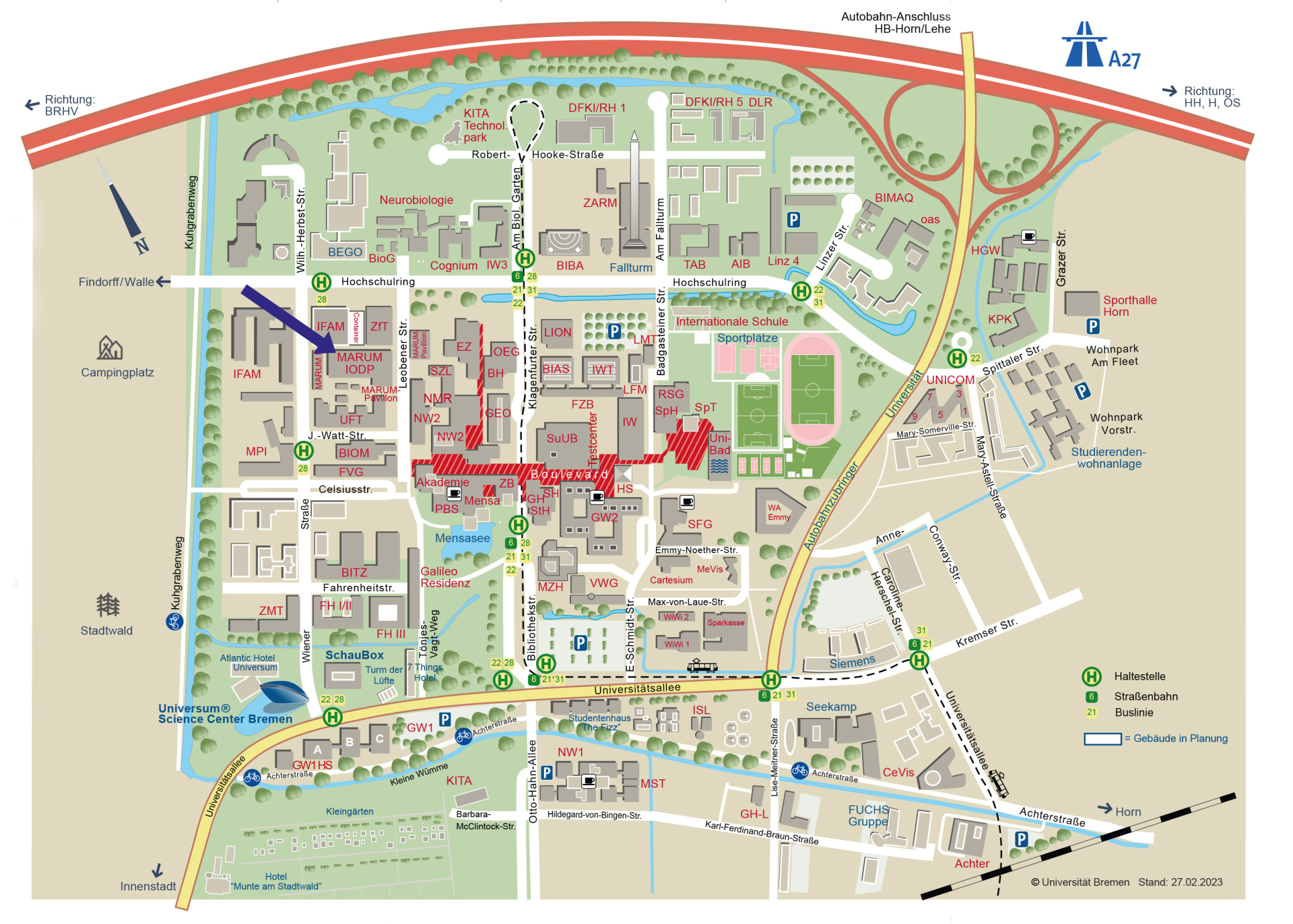 Lageplan Campus der Universität Bremen